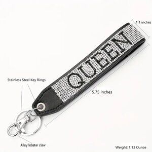 ** Rhinestone Queen Bracelet Keychain Key Ring Purse Bag Backpack